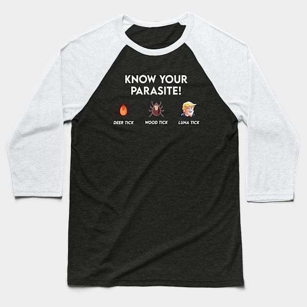 Know Your Parasite Anti Trump Lunatic Protest Design White Letters Baseball T-Shirt by magentasponge